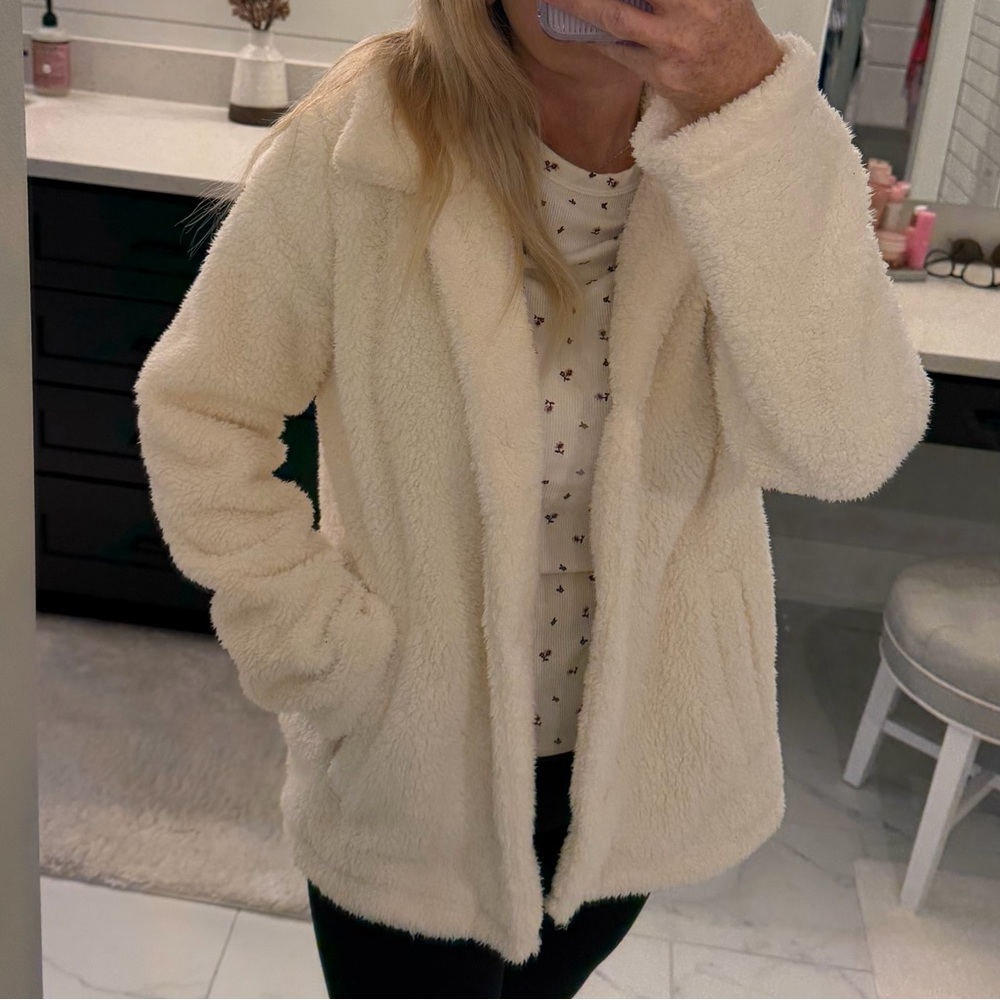 Cream Sherpa Small Button Down Coat
